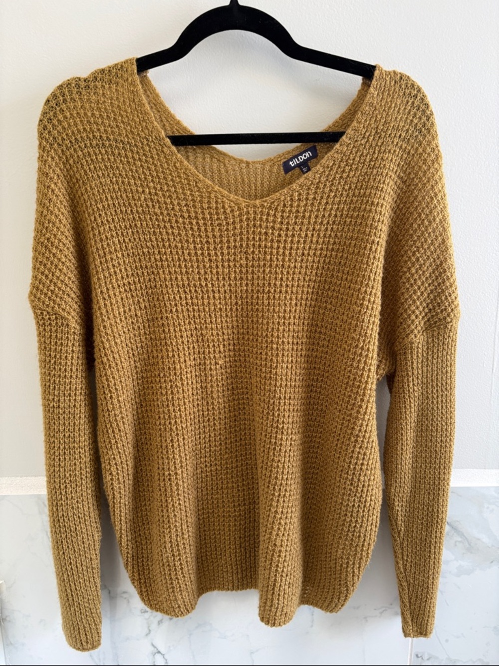 Tildon Mustard V-Neck Waffle Knit Sweater